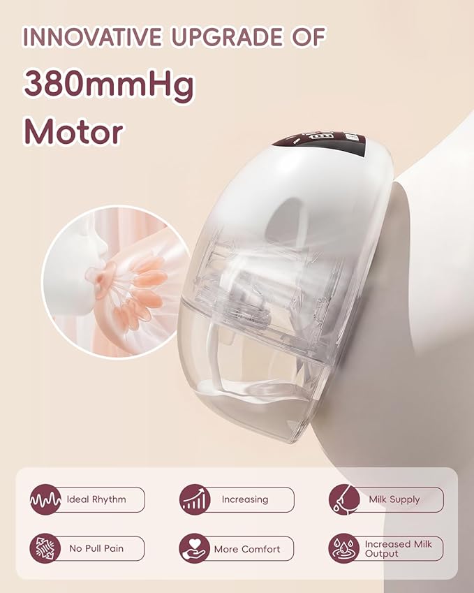 Lulia Breast Pump Hands Free, Upgraded Wearable Breast Pump, 380mmHg Strong Suction, 4 Modes & 9 Levels, Quickly Store Milk, 17/19/21/24MM Flanges, 2 Pack