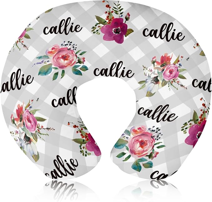 Customizable Flowers Baby Nursing Pillow Cover - Add Your Baby's Name, Ultra-Soft Stretch Fabric, Fits Standard Nursing Pillows, Ideal for Baby Showers Style 07