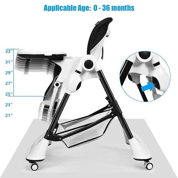 INFANS High Chair with One-Hand Removable Tray, 4 Lockable Wheels & Large Storage Basket - Multi-Adjustable Height, Recline & Footrest, Removable Cushion, Foldable for Baby, Infant& Toddler