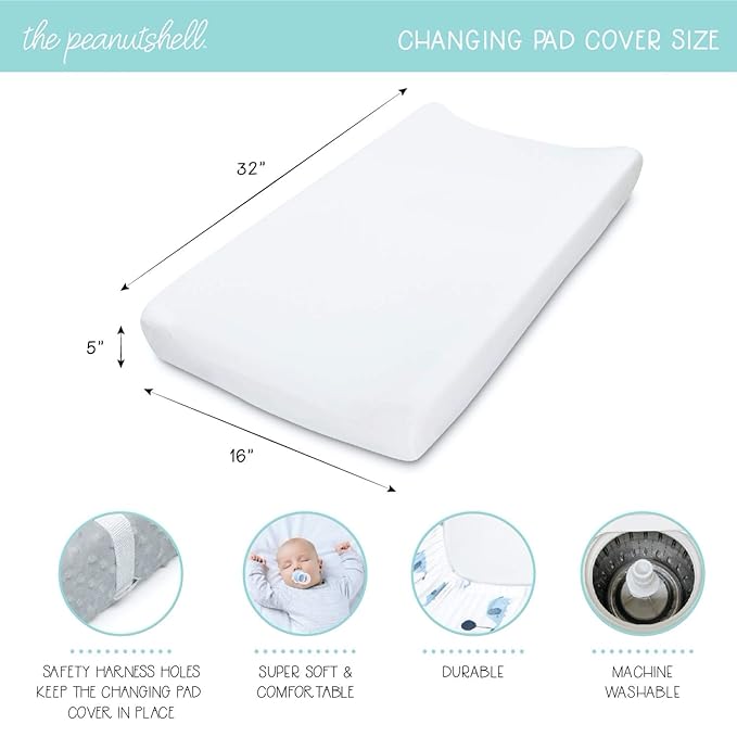 The Peanutshell Baby Girl Changing Pad Covers Set of 2 - Ultra Soft Baby Cover – Fits Standard Changing Table Pads, Durable, Machine Washable Sheets - Pink & White Minky