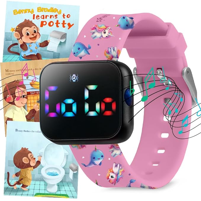 Potty Training Watch for Kids V2 – A Water Resistant Toilet Reminder Device for Boys & Girls to Train Your Toddler with Fun/Musical & Vibration Interval Reminder with Potty Training eBook (Unicorns)