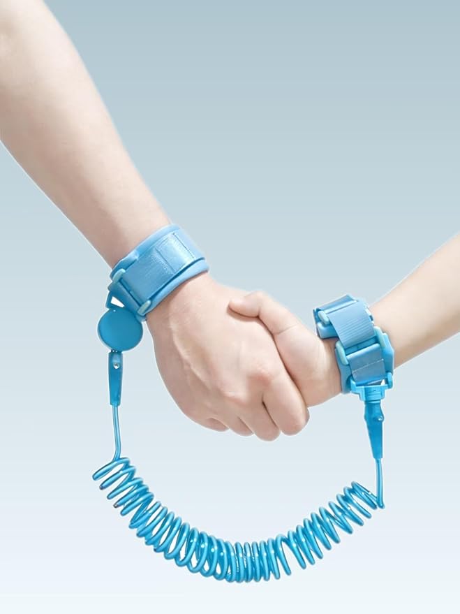 Anti Lost Wrist Link for Kids, Child Safety Leash with Both Ends Quick-Release Buckle, Rotating Clasp, Security Lock, Firm Steel Wire Coil (Blue)