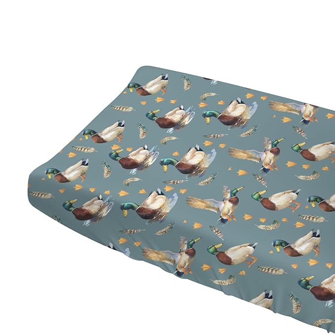 Vintage Duck Hunting Baby Changing Pad Cover for Boy Girl 32''x16'' Mallard Ducks Feathers Fitted Diaper Changing Table Sheets Wild Bird Animal Comfort Soft Breathable Baby Changing Table Mats