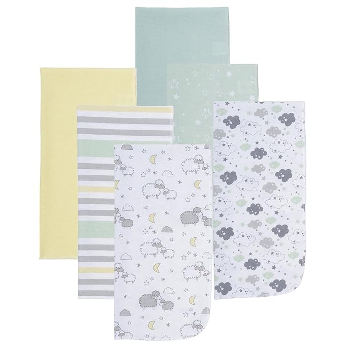 EVERYDAY KIDS 12 Pack Burp Cloths for Baby Boys and Girls - Sheeps, Clouds and Stars