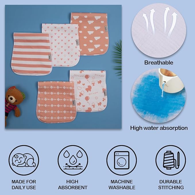 Maiwa 5 Pack Burp Cloths Baby Boy & Girl Soft Absorbent Burping Cloths for Babies, Newborn Spit Up Rags, Infant Towels, Unisex, Large 18.5" x 8.6" (Cloud)