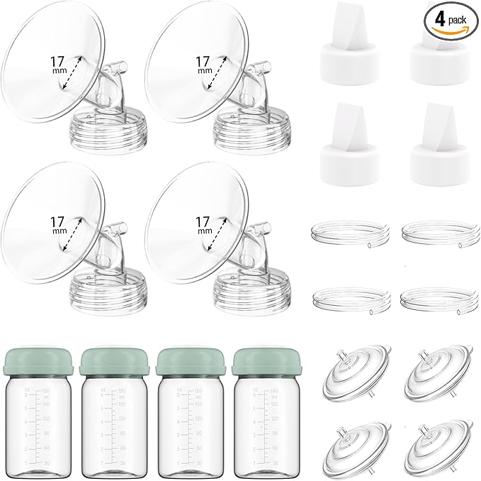 4 Full Pump Parts Kits for Spectra S1/S2/9 Plus/Synergy Gold, Replacement Kit for Spectra Pump Parts 4PC,Include 17mm Flange, Duckbill Valve, Tube, Bottle, Backflow Protector, Not Original Accessories