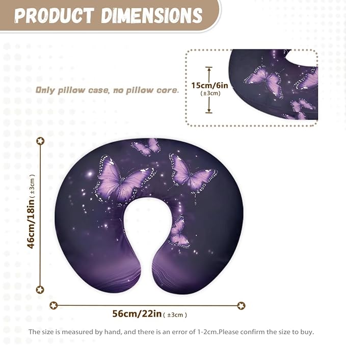 Butterfly Nursing Pillow Cover Purple Breastfeeding Pillow Cover for Baby, Removable Nursing Covers for Breastfeeding Pillows, Super Soft Breathable