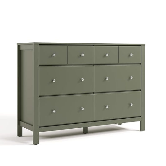 Storkcraft Horizon 6 Drawer Dresser (Olive) – GREENGUARD Gold Certified Dresser for Nursery & Kids’ Room, Modern Storage with Interlocking Drawer System