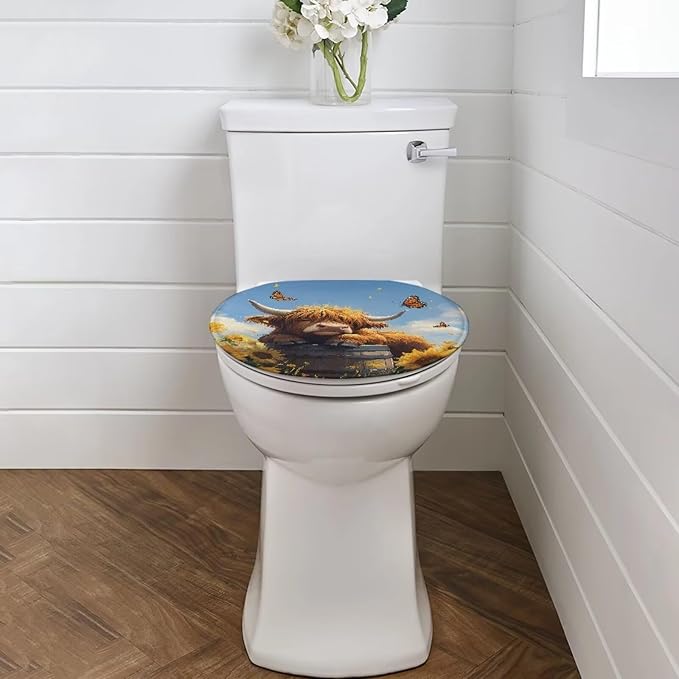 Highland Cow Toilet Seat Covers for Bathroom Toilet Dust Covers Flannel Fabric Soft and Breathable Toilet Lid Cover Elongated Toilet Seat Covers Decoration