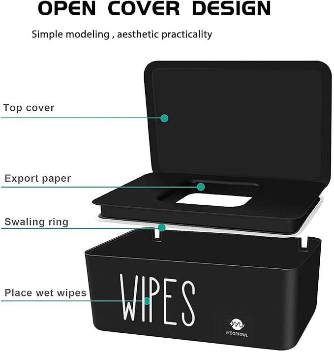 Moorfowl Baby Wipe Dispenser for Bathroom, Upgarde Design(8.2L x 4.9W x 3.9H inches), Minimalist Wipes Holder Container Flushable (White-New)