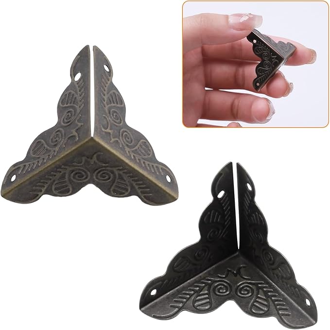 36 PCS Stair Dust Inner Corners for Wooden Steps, 25mm Antique Decorative Corner for Jewelry Box, Vintage Edge Guard with Screws (Bronze)