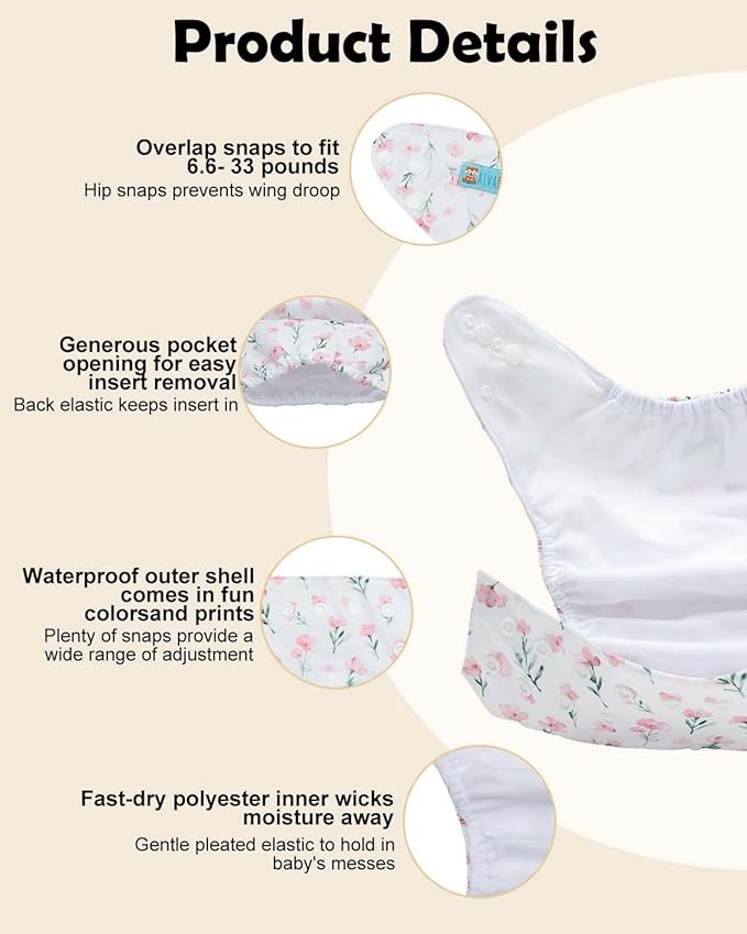 ALVABABY Baby Cloth Diapers 6 Pack with 12 Inserts Cloth Diaper Covers Adjustable Washable Reusable for Baby Girls and Boys 6DM138A