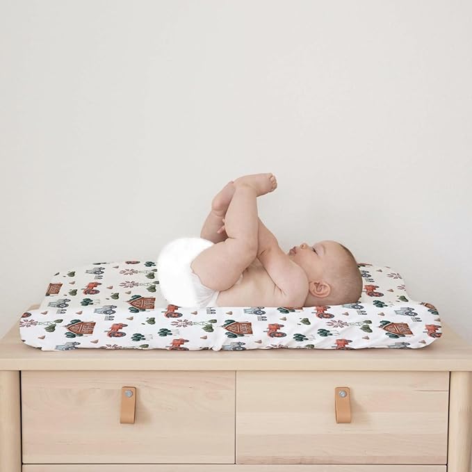 Watercolor Farm Animals Changing Pad Cover Retro Barn Chicken Pig Hen Duck Windmill Tractor Diaper Change Table Cover Sheets for Boys Girls Soft Stretchy Fitted Changing Mat Sheets 32''x16''
