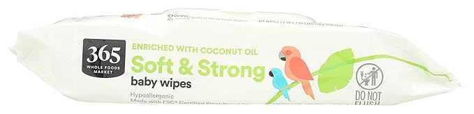 365 by Whole Foods Market, Soft & Strong Disposable Baby Wipes, Enriched with Coconut Oil, 64 Count