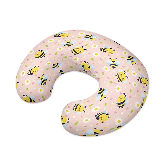 Jeiento Cartoon Bee Pillow Covers Comfortable Cute Flower Pillowcase Newborn Feeding Pillow Covers,Zipper Washable Breastfeeding Pillow Slipcover Fits U-Shaped Nursing Pillow