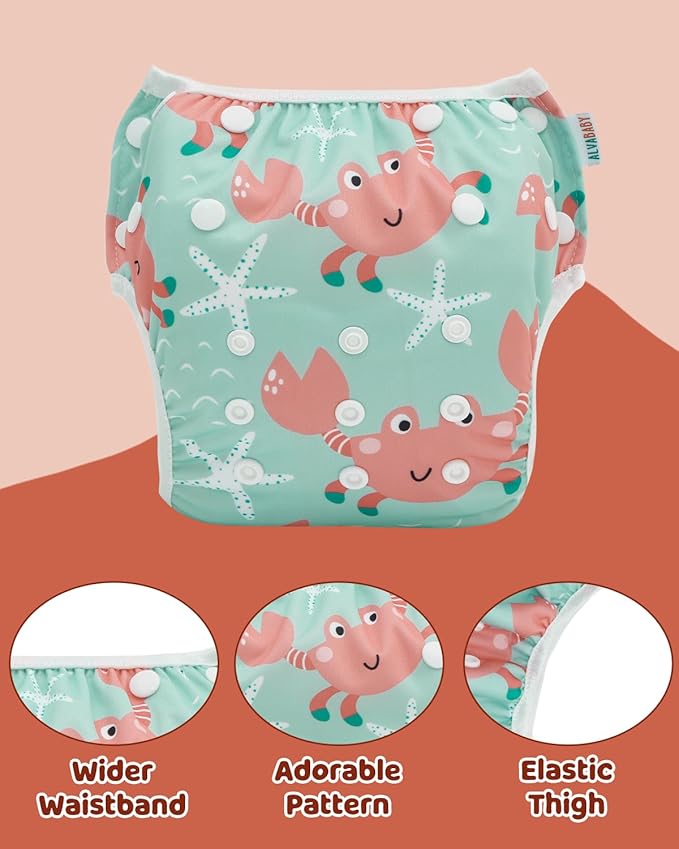 ALVABABY Large Cloth Swim Diaper 3pcs Baby/Toddler/Infant Snap Reusable Adjustable Swimming Diaper Baby Boy and Girl 3ZSWY69A