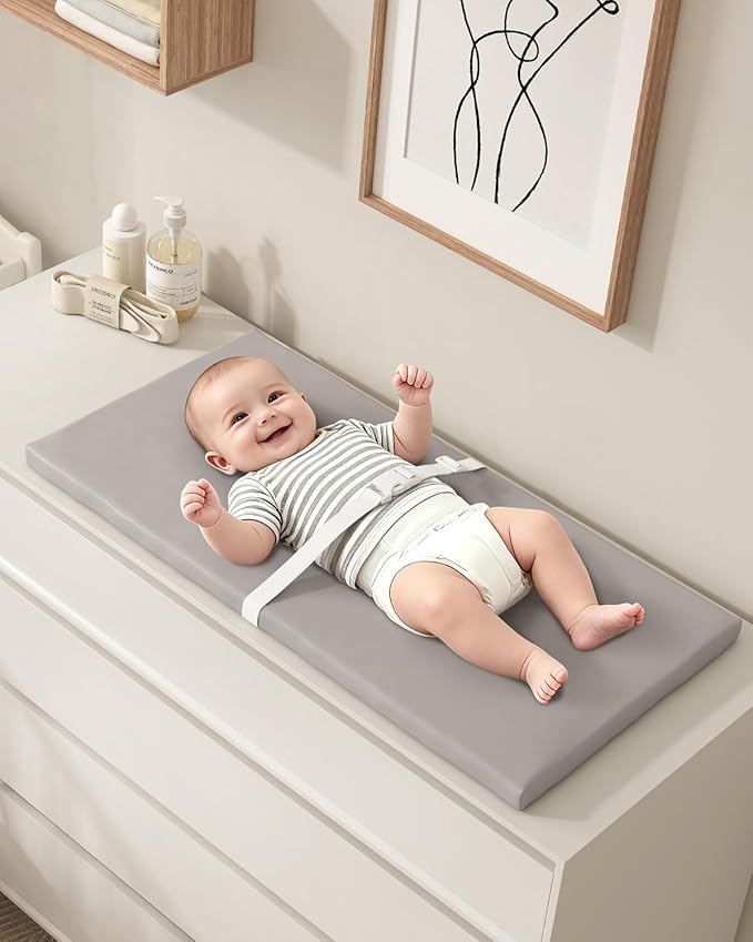 YACODAVO Wipeable Baby Changing Pad for Dresser and Table, Cozy Diaper Changing Pad with Waterproof & Wipe-Clean Leather Cover, Standard Size (31.5" L x 15.8" W), Grey