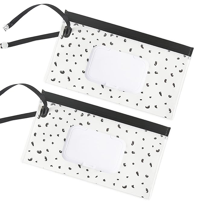 2 Pack Reusable Wipes Pouch Portable Wipes Dispenser Refillable Wet Wipe Container Lightweight Travel Wet Wipe Case Holder for Diaper Bag