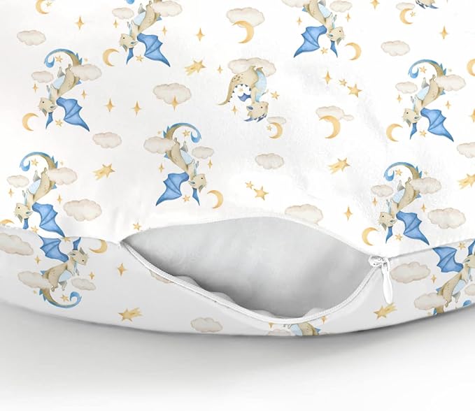 Fantasy Dragon Baby Nursing Pillow Covers for Boy Girl Fairytale Dragons Moon Stars Clouds Trees Nursery Pillowcase for Breastfeeding Pillows Myth Animal Soft Stretchy Slipcover for Newborn Infant