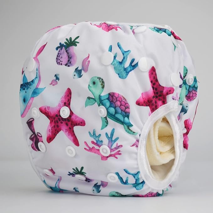Baby Swim Diaper Nappy Pants Reusable Adjustable Toddler Large (Large, Starfish Turtle)