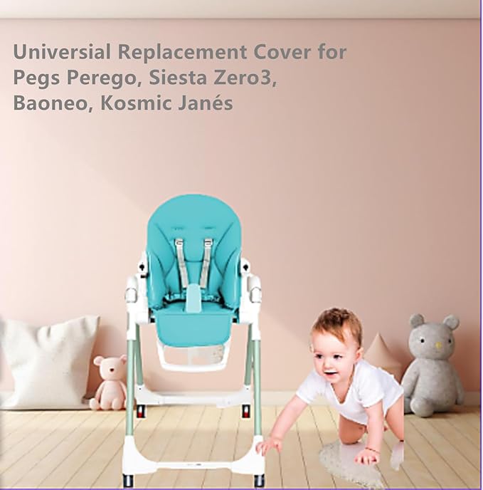 Baby High Chair Cover Replacement | PU Leather Dining Chair Cover with Soft Cushion Seat, Easy to Install High Chair Covers for Baby and Toddler, High Chair Cover Replacement (Blue)