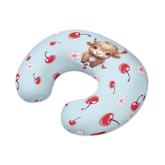 Jeiento Red Cherry and Highland Cow Breastfeeding Pillow Case Soft Baby Nursing Pillow Cover Soft Quick Dry Nursing Pillow Slipcovers Fit Standard U-Shaped Pillows