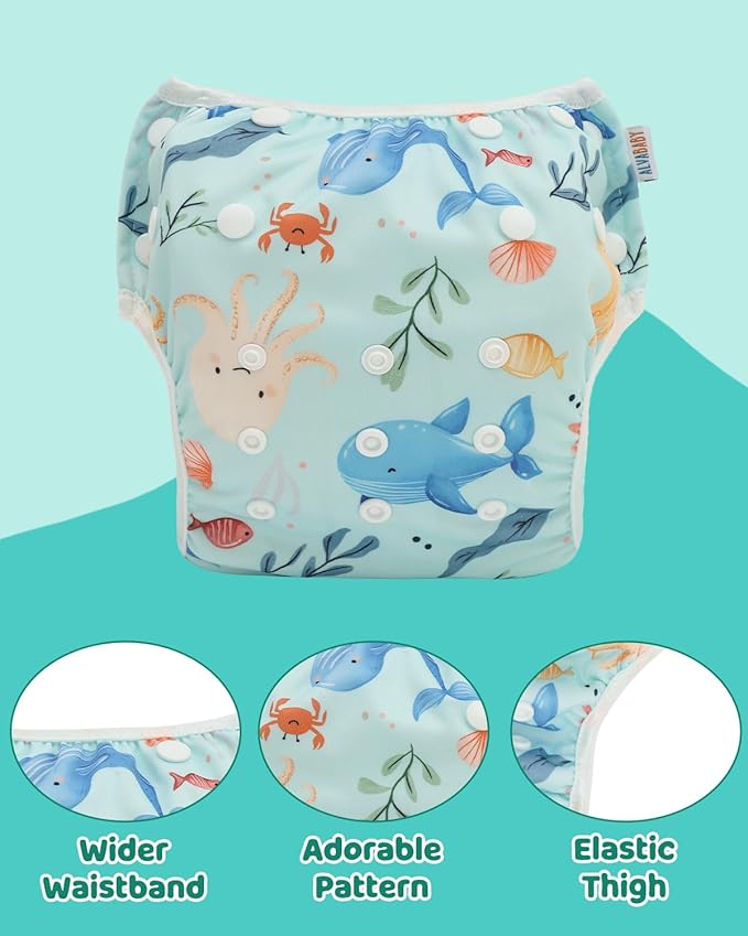 ALVABABY Large Cloth Swim Diaper 3pcs Baby/Toddler/Infant Snap Reusable Adjustable Swimming Diaper Baby Boy and Girl 3ZSWY71A