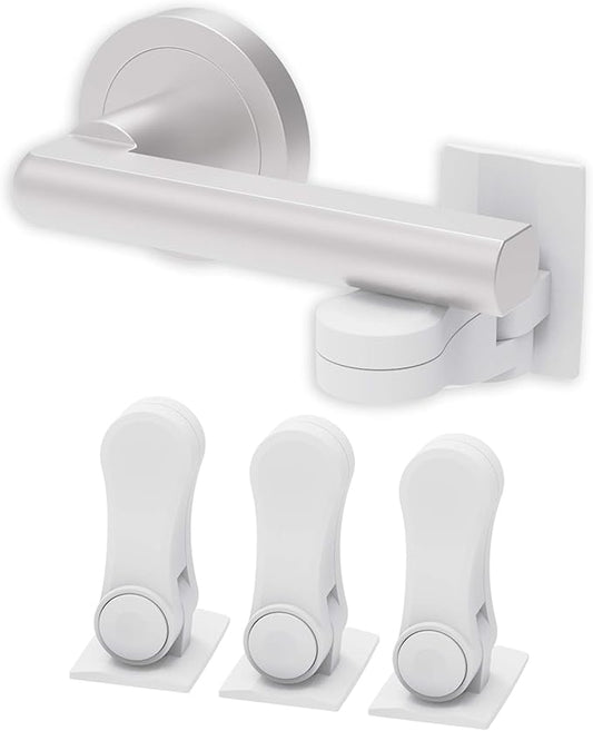 Inaya Child Proof Door Lever Lock - Door Handle Lock - 3M Adhesive - Minimalist Design - No Drilling Child Safety Door Handle Locks (3 Pack)