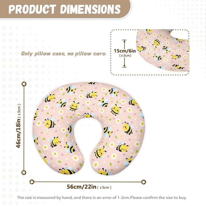 Jeiento Cartoon Bee Pillow Covers Comfortable Cute Flower Pillowcase Newborn Feeding Pillow Covers,Zipper Washable Breastfeeding Pillow Slipcover Fits U-Shaped Nursing Pillow