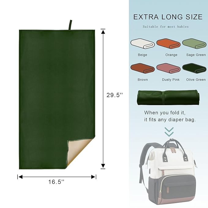 Olive Green Changing Mat for Baby, Diaper Changing Pad for Baby Travel or Home, Foldable Mat Fits Perfectly in Diaper Bag (67-06)