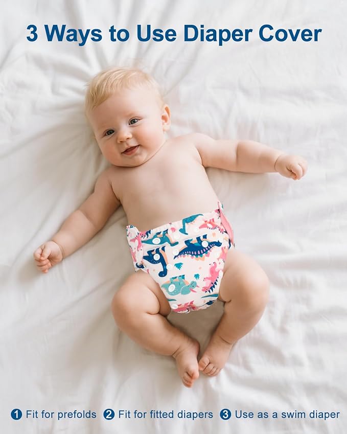 babygoal Baby Cloth Cover for Prefolds,Flats or Fitted Diapers– Adjustable, Reusable, Waterproof Swim Diaper Cover