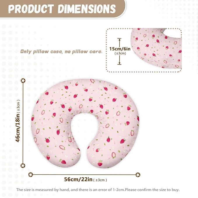 Strawberry Fruit Print Nursing Pillow Cover, Removable Nursing Covers for Breastfeeding Pillows, Ultra Soft Comfortable Slipcover for Baby Girl and Boy