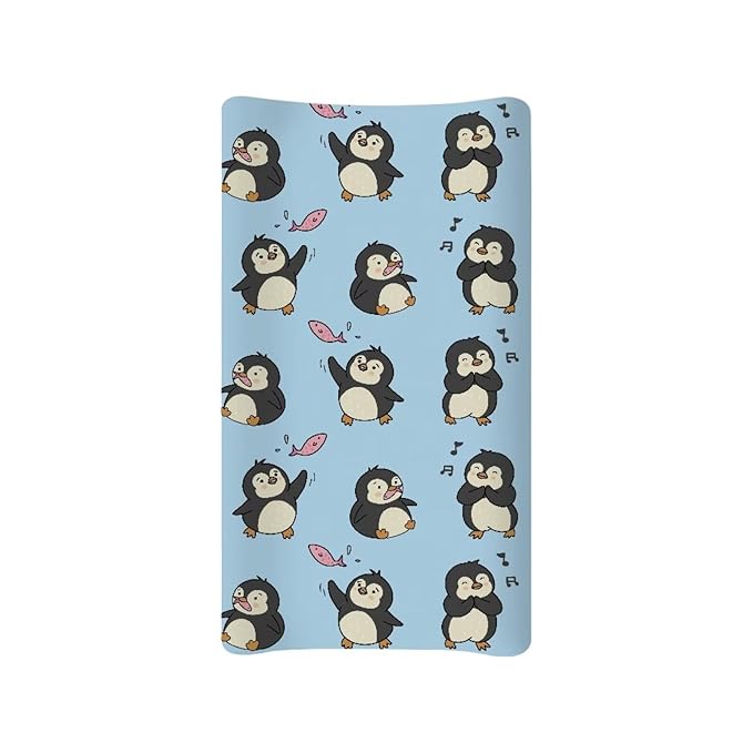 ZDCUSTOM Penguin Pattern Changing Pad Cover for Baby Girls Boys Changing Pad Cover for Baby Girls Boys Stretchy Changing Pad Covers Soft & Breathable