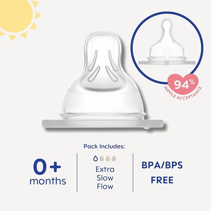 MAM Bottle Nipples Extra Slow Flow Nipple Size 0, for Newborn Babies and Older, SkinSoft Silicone Nipples for Baby Bottles, Fits All MAM Bottles, 4 Count (Pack of 12)