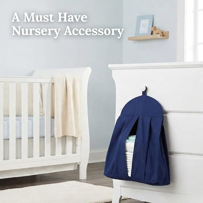 Navy Blue Hanging Baby Diaper Caddy Organizer for Changing Station - Baby Nursery Décor for Boys - Diaper Stacker with Hook for Easy Reach - Safe Diaper Changes; Portable, Washable and Folding
