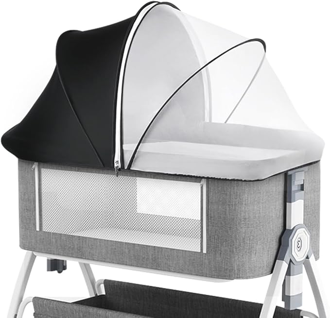 Akiky Portable Bassinet Bedside Sleeper Cover Semi-Sunshade Mosquito Net for Baby Infant Bed Sleeper Cover Mesh Net with Zip-up Window(Black)