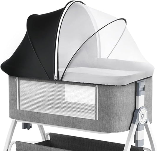 Akiky Portable Bassinet Bedside Sleeper Cover Semi-Sunshade Mosquito Net for Baby Infant Bed Sleeper Cover Mesh Net with Zip-up Window(Black)