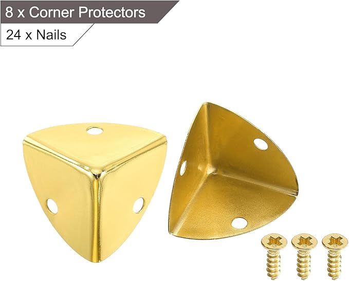 uxcell 8 Pcs Decorative Box Corner Cover, 23mm Metal Edge Guard, Furniture Corner Edges Protector with Screws, Gold