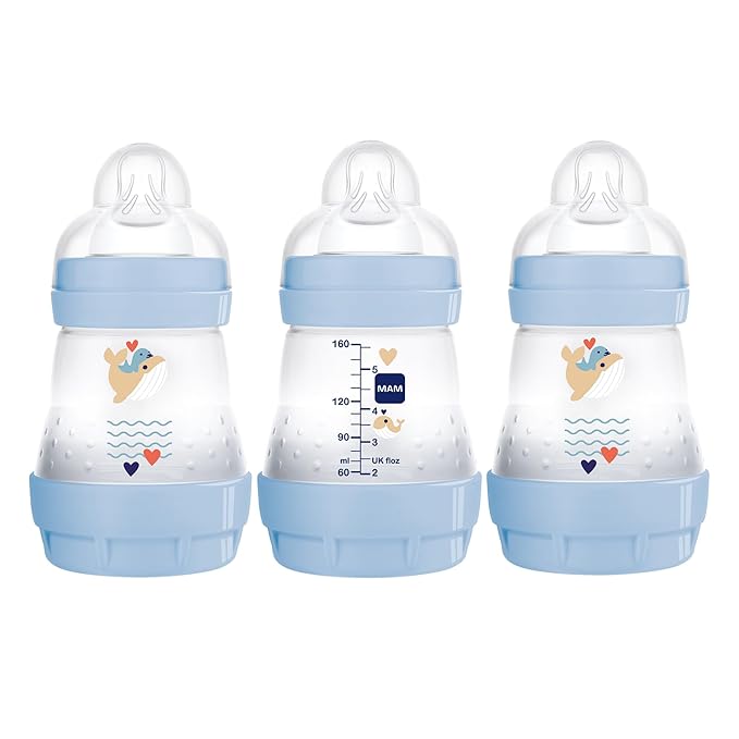 MAM Easy Start Anti Colic Baby Bottle - Switch Between Breast & Bottle, Reduces Air Bubbles, 3 Pack Newborn Bottle, 9 oz (3-Count), Baby Essentials