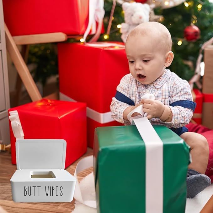 2 Pack Butt Wipes Dispenser 7.28" L * 4.80" W * 2.75" H, Bathroom Flushable Baby Wipes Container Holder Nursery Chic Style