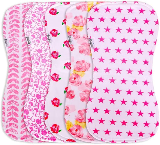 KiddyStar 5-Pack Burp Cloths – Organic Cotton, Soft, Large & Absorbent 3-Layer Towels for Newborns – Essential for Feeding & Spit-Up