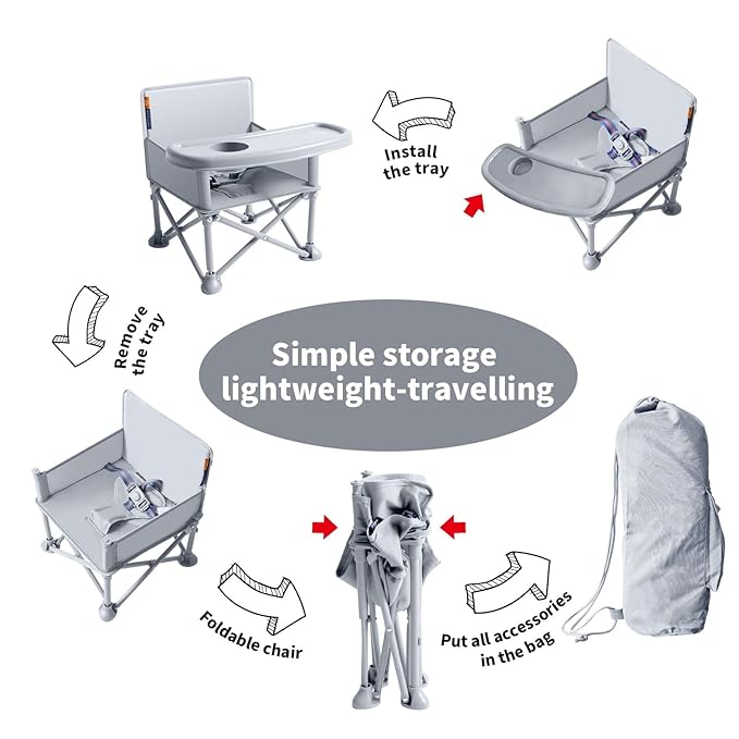 New Portable Travel Booster Seat with Tray|Foldable Infant Seat Booster Dining Chair|Great for Camping, Beach, Lawn|Toddler, Child Camping Chair 6 Months - 3 Years Old （Gary）