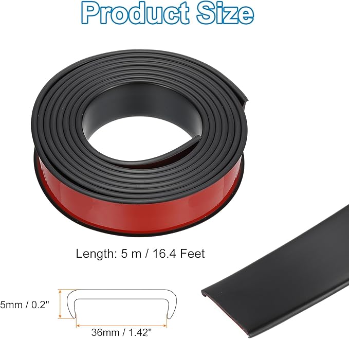 PATIKIL TPE U-Shape Edge Banding, 1-7/16 Inch x 16.4ft Self Adhesive Flexible Veneer Edging Trim Furniture Edge Protector for Shelf Cabinet Table Repair Restoration, Black