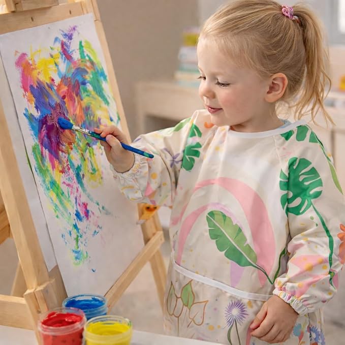 Madrona Brands Toddler Art Smock 1-3 Years | Long Sleeve Kids Waterproof Cover with Pockets | Crafts, Paint Apron, Baby Bib