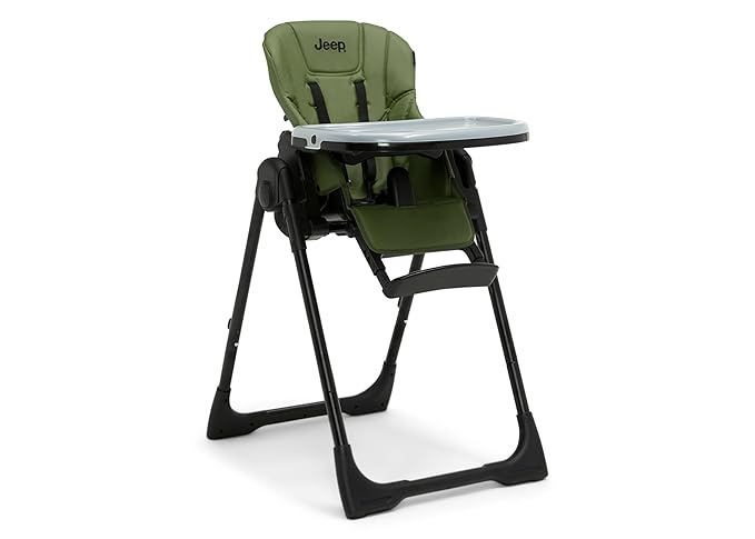 Jeep by Delta Children Classic Convertible 2-in-1 High Chair for Babies and Toddlers with Adjustable Height, Recline & Footrest - Dishwasher Safe Meal Tray, Olive Green