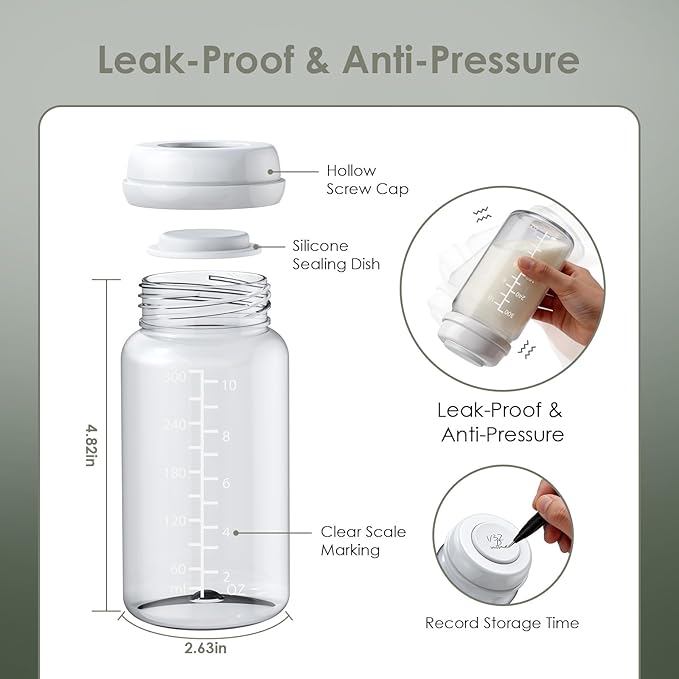 2PCS Breastmilk Storage Bottle for Momcozy 22oz Breast Milk Cooler, Wide Neck Breastmilk Collection Compatible with Spectra S1/S2/9 Plus/SG/Motif Luna, Certain Philips Avent Nipples, 10oz/300ml