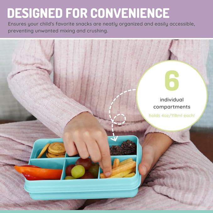 melii Snackle Box | 6-Compartment Divided Snack Container, BPA-Free Food Storage with Removable Dividers for School, Travel & On-the-Go Snacking (Blue)