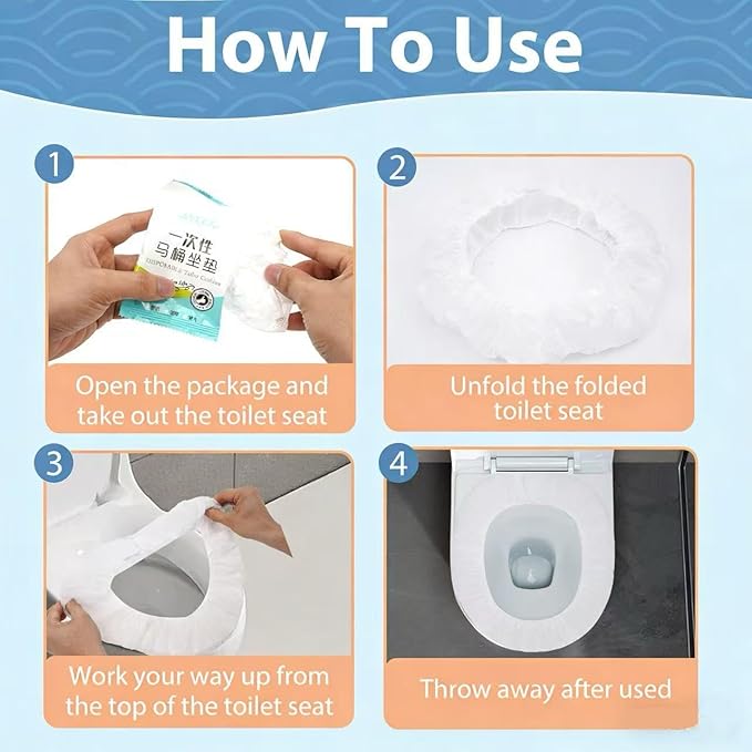 Disposable Toilet Seat Covers,1000PCS. Waterproof Non-Woven Fabric, Individually Wrapped, Portable for Travel, Hotel, Hospital, Public Toilet (White)