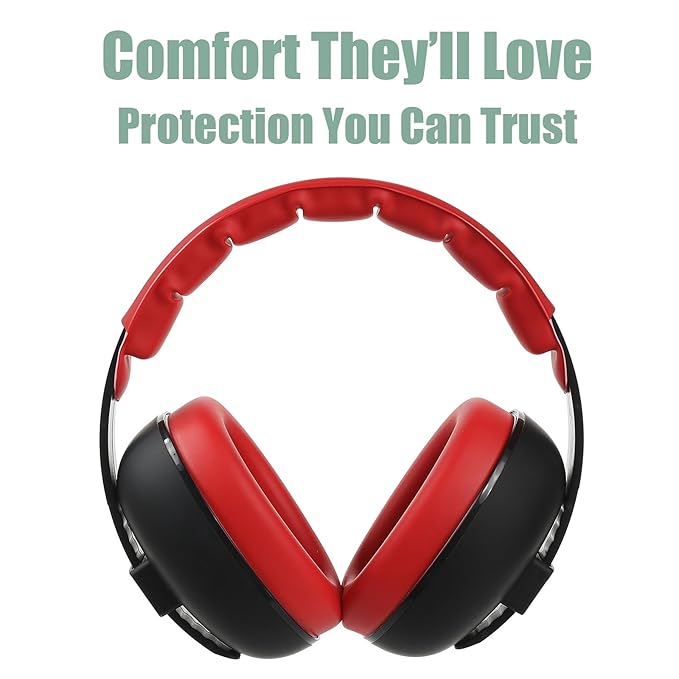 funbliss Baby Ear Muffs Noise Protection for Infant and Baby 3-36 Months - Noise Cancelling Headphones for Ear Protection with Storage Bag,Red