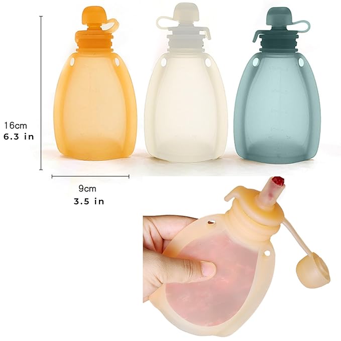Reusable Silicone Food Pouch for Baby and Toddlers, Squeezable Pouch, Squeeze Pouch, Easy Clean Silicone Pouch for Pre-K and School, Homemade Baby Food Storage, 4oz (White 2 Pack)